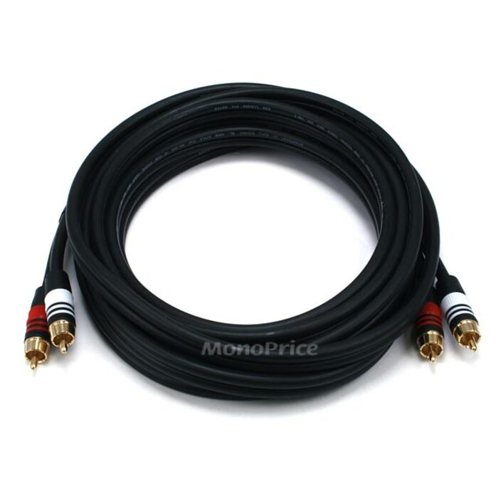 Monoprice 15ft Premium 2 RCA Plug/2 RCA Plug M/M 22AWG Cable - Black