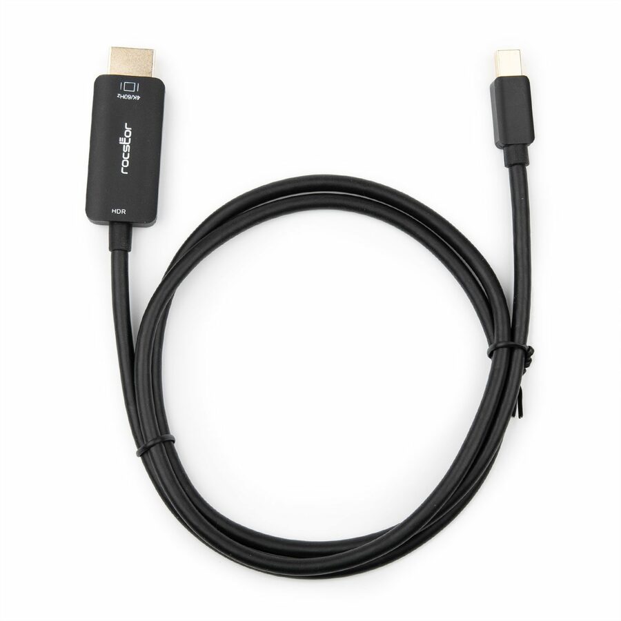Rocstor Premium Mini DisplayPort to HDMI Cable M/M - 3 ft HDMI/Mini DisplayPort A/V Cable for MacBook Air, Mac mini, MacBook Pro, MacBook, Ultrabook, PC, Audio/Video Device, Computer, Projector, Monitor, MAC - First End: 1 x 20-pin Mini DisplayPort Digital Audio/Video - Male - Second End: 1 x 19-pin HDMI Digital Audio/Video - Male - Supports up to 3840 x 2160 - Gold Plated Connector - Gold Plated Contact - Black - 1