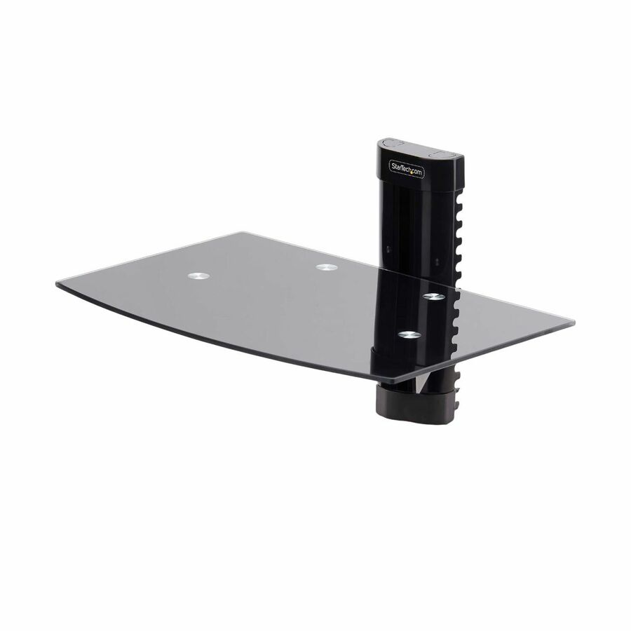StarTech.com Floating Wall-Mounted AV Shelf, Adjustable Height Shelf For Under TV A/V Equipment, Black Tempered Glass Shelf