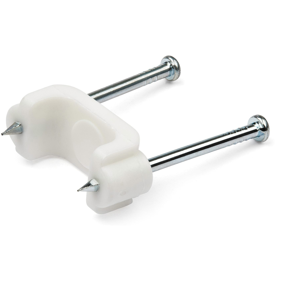 StarTech 100 Pack Cable Clips with Nails - Two Steel Nails - Reusable Nail-in Clamps - Cord Mounting Clips/Fasteners/Tacks White - TAA