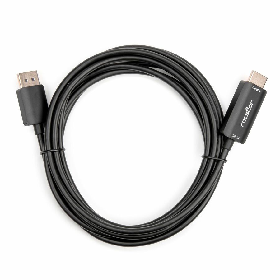 Rocstor DisplayPort/HDMI Audio/Video Cable - 10 ft DisplayPort/HDMI A/V Cable for Audio/Video Device, Monitor, Projector, TV, Computer, Graphic Card, Chromebook, PC, Notebook, Digital Signage Player, Gaming Computer, ... - First End: 1 x DisplayPort 1.4 Digital Audio/Video - Male - Second End: 1 x HDMI Digital Audio/Video - Male - Supports up to 3840 x 2160 - Nickel, Gold Plated Connector - Gold Plated Contact - VW-1 - Black