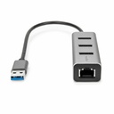 Rocstor Premium 3 Port Portable USB 3.0 Hub with Gigabit Ethernet 10/100/1000- External Portable 3 Port USB Hub with GbE Adapter - Built-In Cable - USB - 3 USB Port(s) - 1 Network (RJ-45) Port(s) - Black - PC, Mac USB 3 HUB & NETWORK ADAPTER