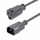 StarTech 1ft (0.3m) Power Extension Cord, IEC C14 to NEMA 5-15R, 10A 125V, 18AWG, Black, Outlet Extension Cable for Network Equipment