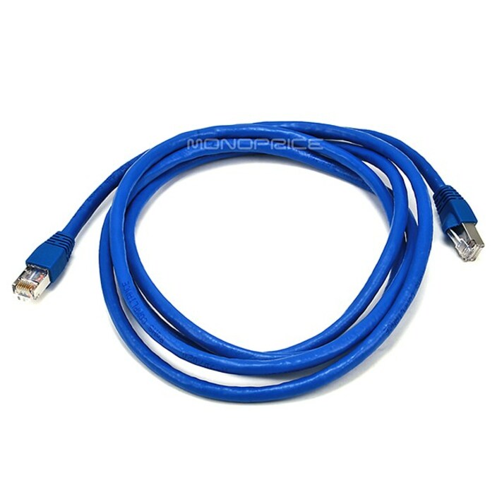 Monoprice 7FT 24AWG Cat6A 500MHz STP Ethernet Bare Copper Network Cable - Blue