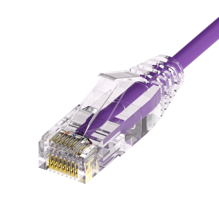 Unirise ClearFit Slim 28AWG Cat6A Patch Cable, Snagless, Purple, 15ft