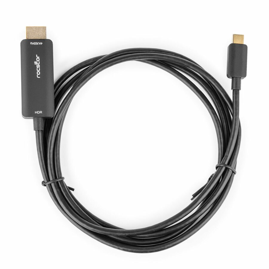 Rocstor Premium USB-C to HDMI Cable 4K/60Hz - 10 ft HDMI/USB-C A/V Cable for Audio/Video Device, Desktop Computer, Notebook, Chromebook, Monitor, Projector, HDTV, Computer, Workstation, MacBook, TV, ... - First End: 1 x 24-pin USB Type C - Male - Second End: 1 x 19-pin HDMI Digital Audio/Video - Male - Supports up to 3840 x 2160 - Black - 1