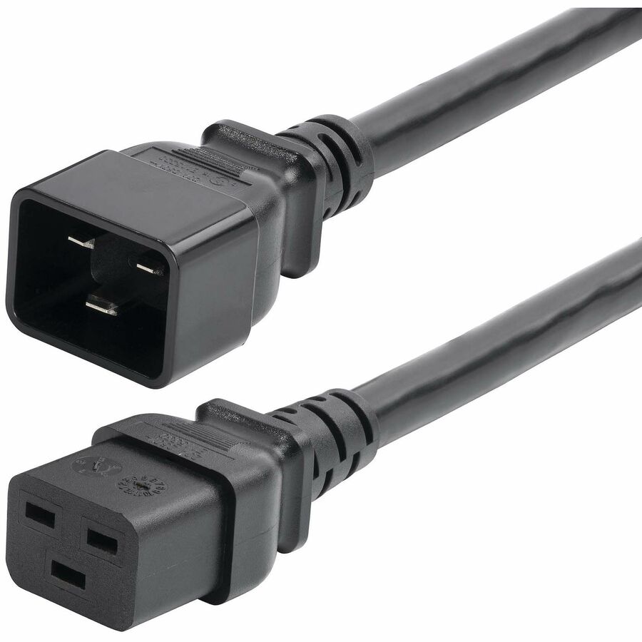 StarTech.com 2ft (60cm) Heavy Duty Extension Cord, IEC 60320 C19 to C20 Black Extension Cord, 20A 250V, 12AWG, UL Listed - 2ft heavy duty power cord with IEC 60320 C19 to C20 connectors; 250V at 20A; UL Listed; Wire: 100% Copper; Fire Rating: VW-1; 12AWG; Jacket Rating: SJT; Temp Range: -4 to 221°F; Cable O.D.: 0.44in; TAA Compliant
