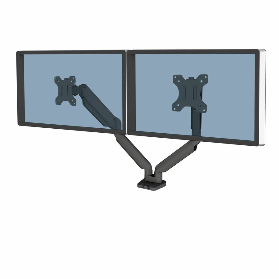 Fellowes Platinum Series High Quality Dual Monitor Arm for 40-Inch Monitors, Full Motion, 360° Rotation, VESA Mount with Grommet or Clamp, USB Ports, Ergonomic, Black