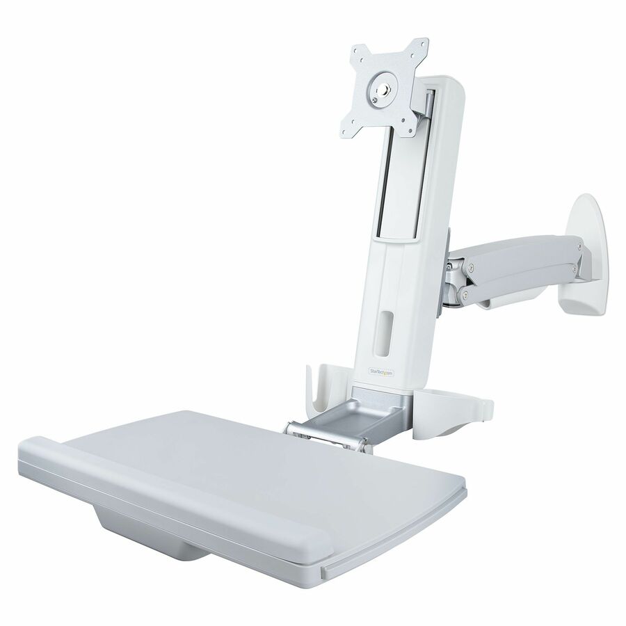 StarTech Wall Mount Workstation, Full Motion Sit Stand Desk w/ Height Adjustable VESA Monitor Arm 27"/17.6lb, TAA