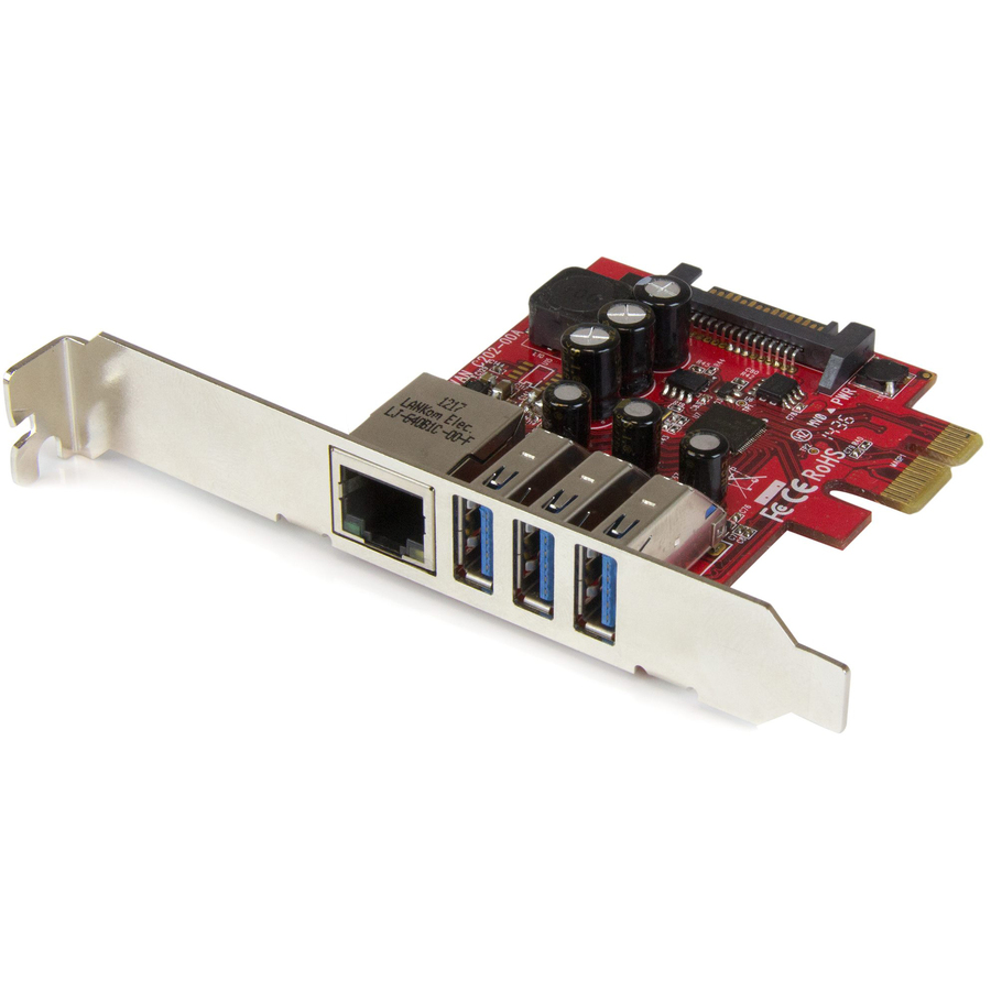StarTech 3 Port PCI Express USB 3.0 Card + Gigabit Ethernet, 5Gbps, TAA