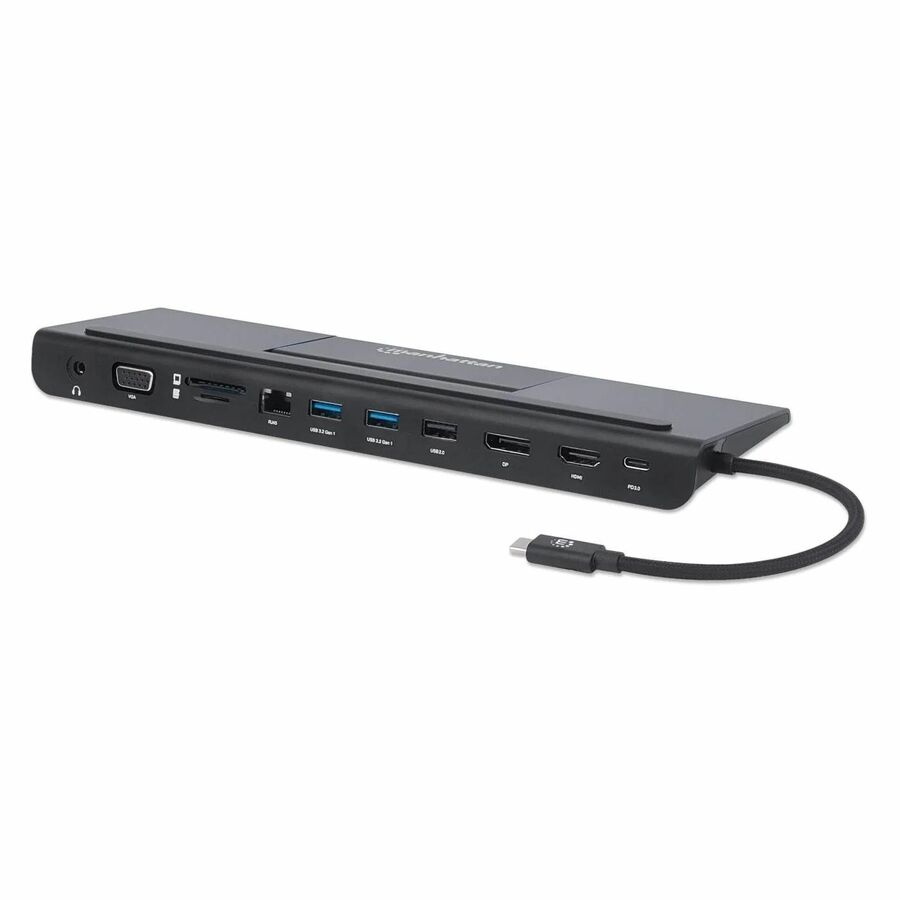 USB-C Dock/Hub with Card Reader and MST, Ports (x9): Audio 3.5mm, DisplayPort, Ethernet, HDMI, USB-A (x3), USB-C and VGA, With Power Delivery (100W) to USB-C Port (Note add USB-C wall charger and USB-C cable needed),All Ports can be used at the same time