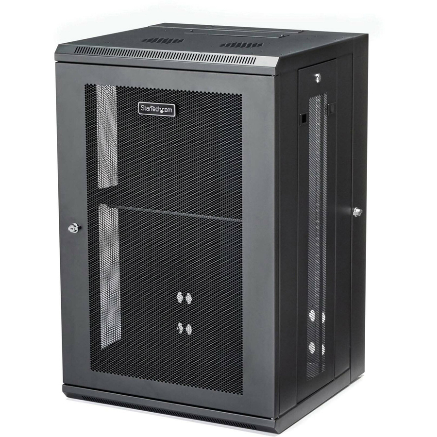StarTech 4-Post 18U Wall Mount Network Cabinet, 19" Hinged Wall-Mounted Server Rack for Data / IT Equipment, Lockable Rack Enclosure