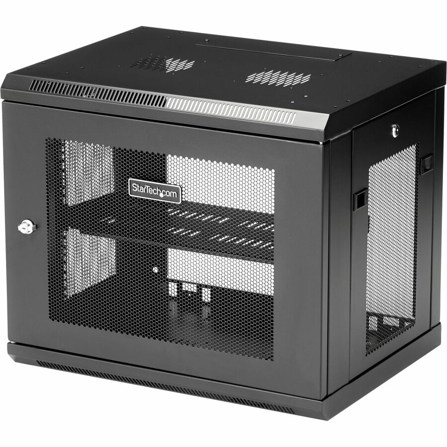 StarTech 2-Post 9U Wall Mount Network Cabinet, 19" Wall-Mounted Server Rack for Data / IT Equipment, Small Lockable Rack Enclosure