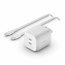 Belkin 45W Portable Dual Port GaN Wall Charger - 2xUSB-C (45W Total) - w/ USB-C to USB-C Cable - Fast Charging - Power Adapter - White