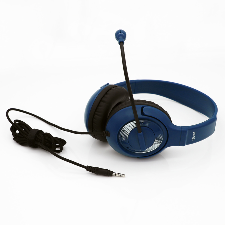 Avid 2AE-55 Wired Headset with Mic Blue - Stereo - Mini-phone (3.5mm) - Wired - 32 Ohm - 20 Hz to 20 kHz - Over-the-head - Binaural - Circumaural - 6 ft Cable - Bi-directional Microphone - Blue