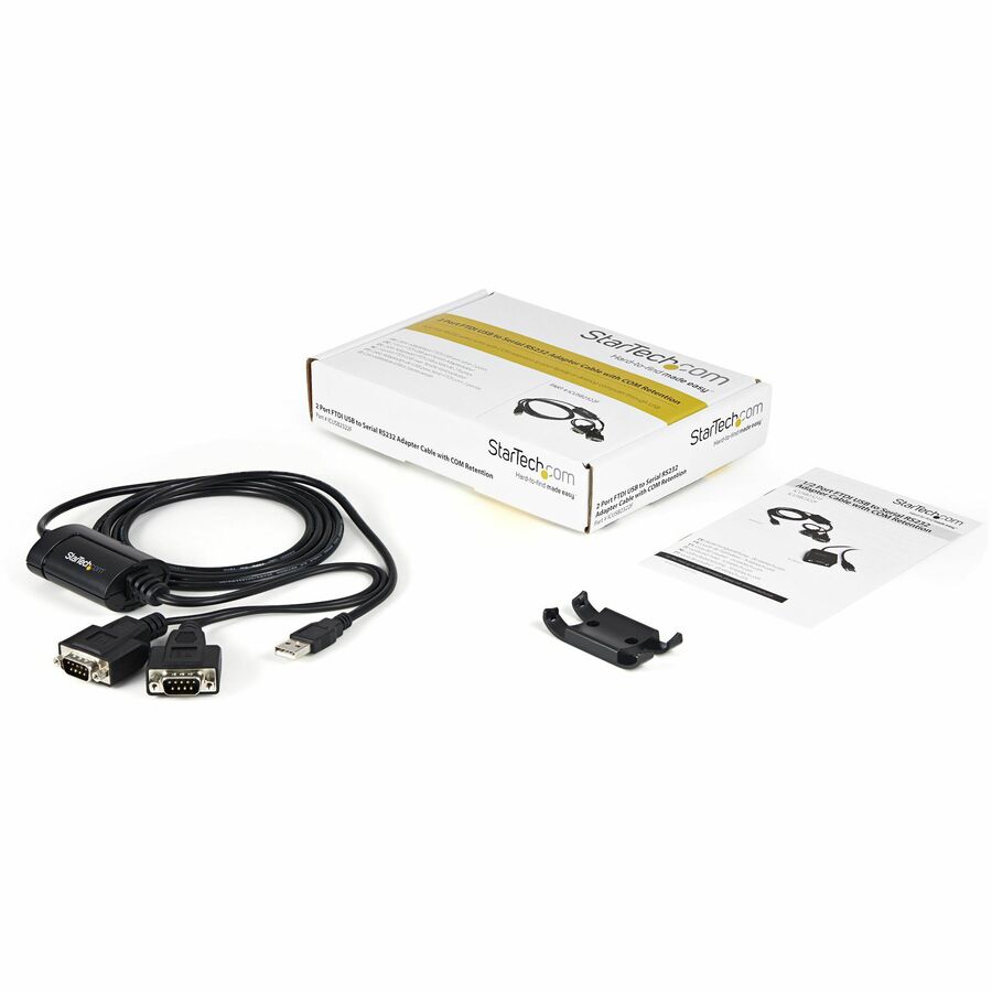StarTech 6ft (1.8m) 2-Port FTDI USB to Serial RS232 Adapter Cable with COM Retention, USB to RS232 Adapter - TAA