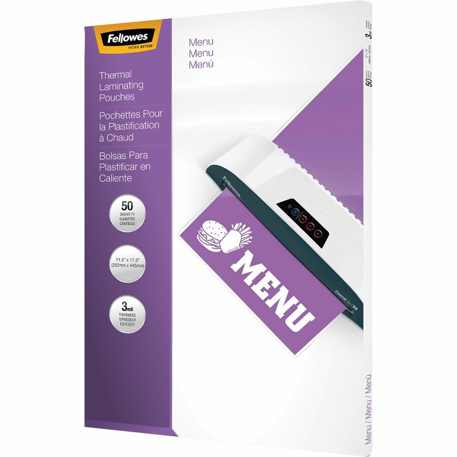 Fellowes Glossy Pouches - Menu, 3 mil, 25 pack