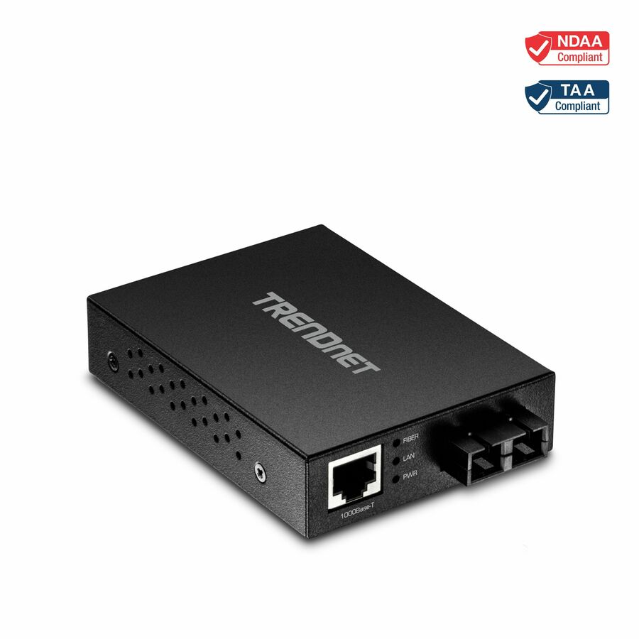 TRENDnet 1000Base-T to 1000Base-SX Multi-Mode SC Fiber Converter; Up to 550m (1800 ft.); 2 Gbps Switching Capacity; TFC-GMSC