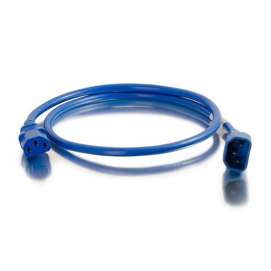 C2G 3ft 18AWG Power Cord (IEC320C14 to IEC320C13) - Blue - For PDU, Switch, Server - 250 V AC / 10 A - Blue - 3 ft Cord Length - IEC 60320 C14 / IEC 60320 C13