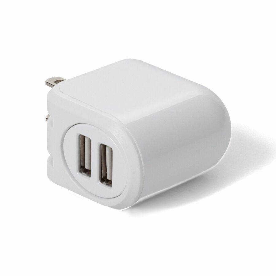 AddOn Wall Plug to 2x USB 2.0 (A) 5V at 2.4A Single port or 5V at 1A Dual port 12W total for US White
