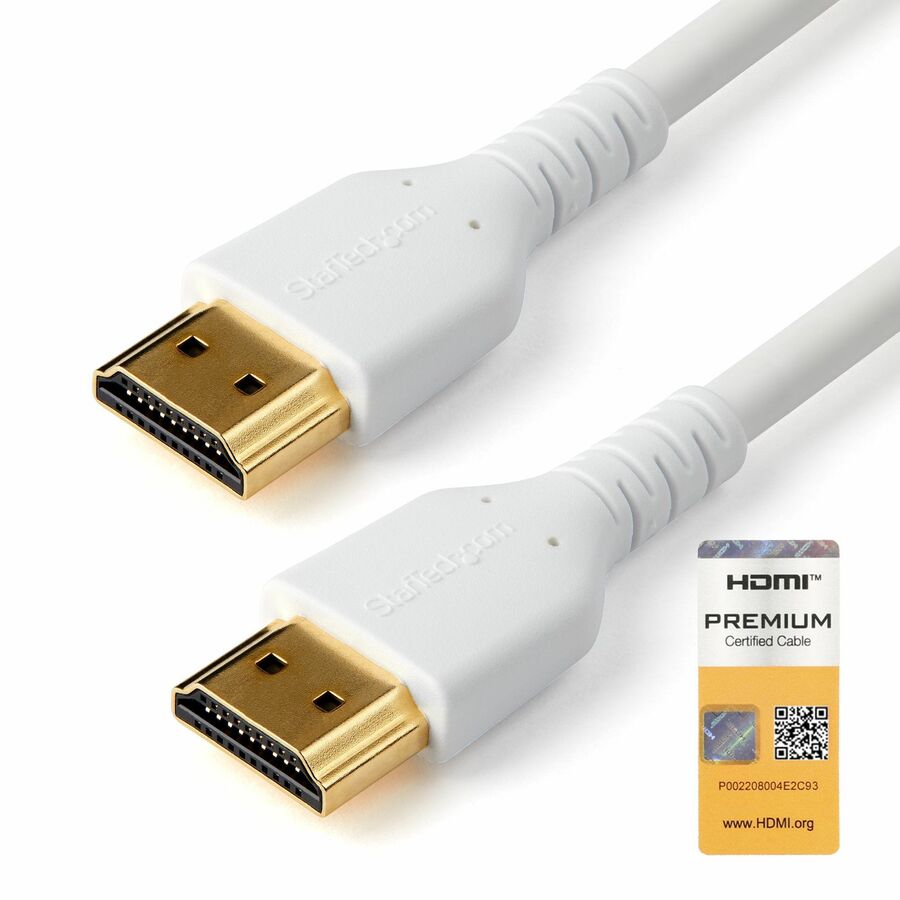 StarTech 3.3ft (1m) Slim HDMI Cable, Flexible Premium HDMI 2.0 Cord with Ethernet, 4K 60Hz HDR10, Aramid Fiber with TPE Jacket, White