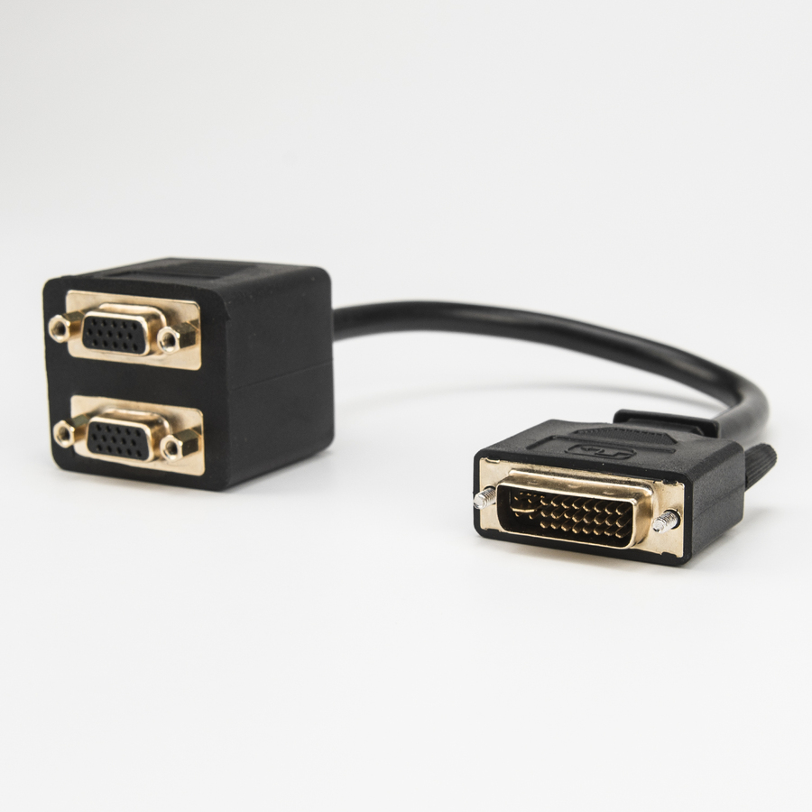 Rocstor Premium 1 ft DVI-I Analog to 2 x VGA Video Splitter Cable - M/F - DVI-I (Single-Link) Male Video - HD-15 Female VGA - 1ft - Black - DVI Cable to 2 x VGA Y Cable M/F