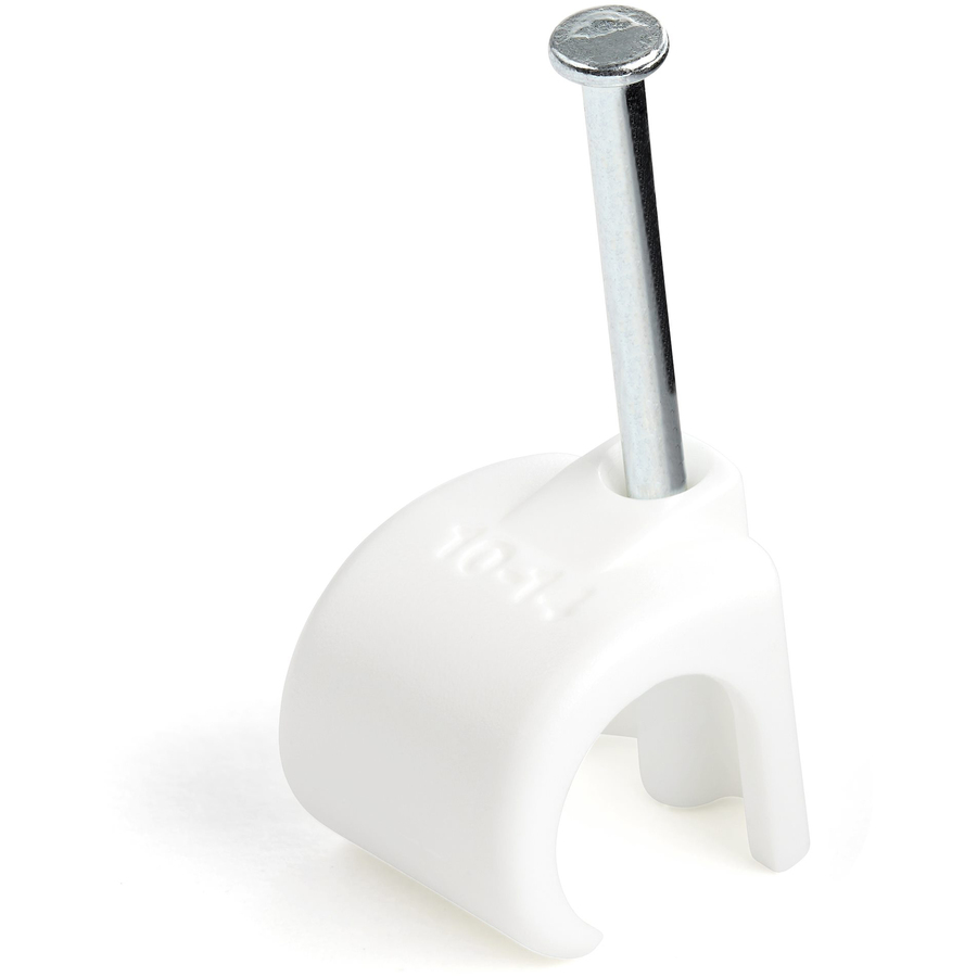 StarTech 100 Pk XL Cable Clips w/ Nail - Reusable Nail-in Clamps - Cord Mounting/Holding Clips - Cable Tacks Wire Fasteners White TAA