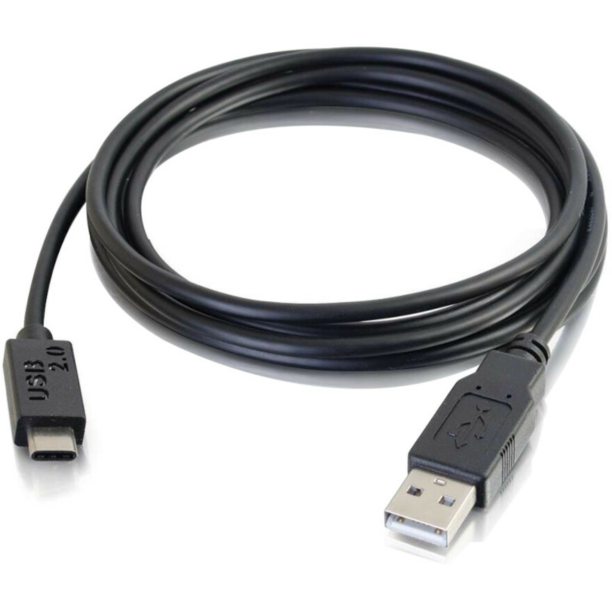 C2G 3ft (0.9m) USB 2.0 USB-C to USB-A Cable M/M - Black - 3 ft USB/USB-C Data Transfer Cable for Smartphone, Tablet, Hard Drive, Printer, Notebook, Cellular Phone, Desktop Computer, Webcam, Peripheral Device - First End: 1 x USB 2.0 Type C - Male - Second End: 1 x USB 2.0 Type A - Male - 480 Mbit/s - 30 AWG - Black
