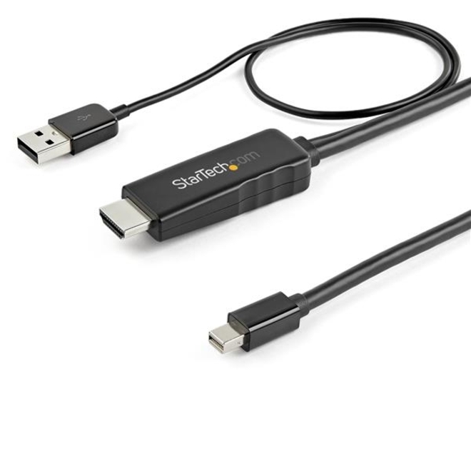 StarTech 6ft (2m) HDMI to Mini DisplayPort Cable 4K 30Hz - Active HDMI to mDP Adapter Cable with Audio - USB Powered - Video Converter