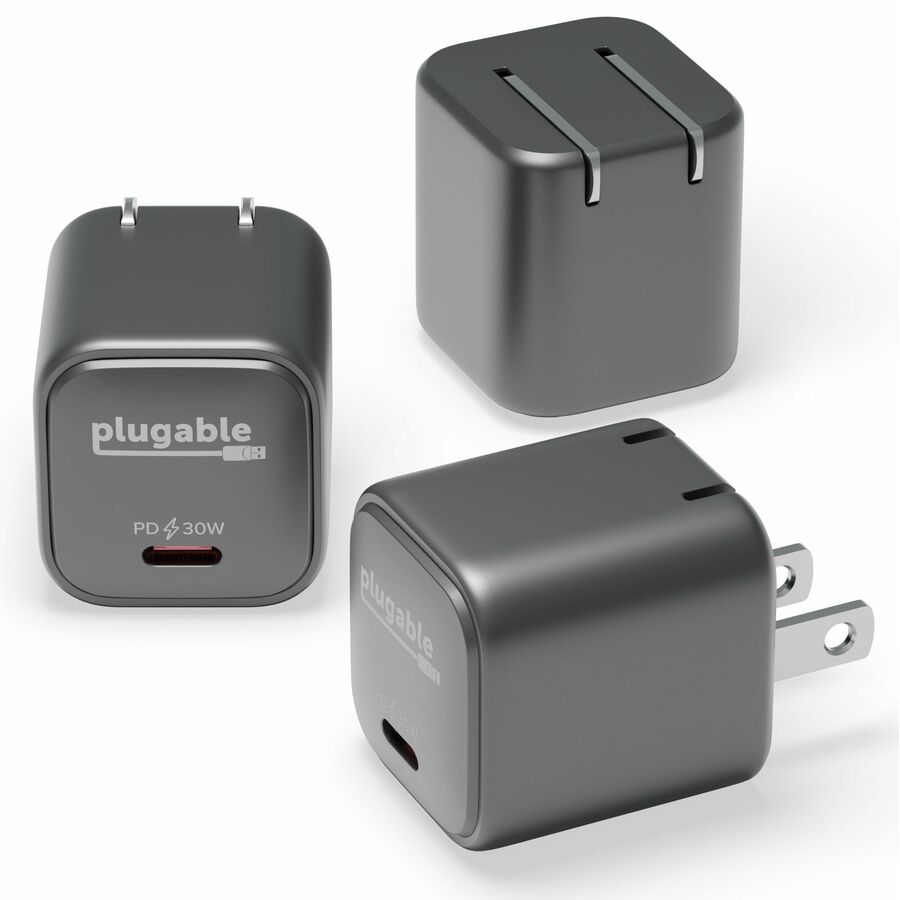 Plugable GaN USB C Charger Block, 30W Portable Charger, Foldable Prongs, 3 Pack
