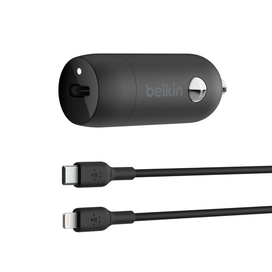 Belkin Boost↑Charge™ 30W Fast Car Charger, Compact Design w/USB-C Power Delivery Port, USB-C to Lightning Cable Included, Universal Compatibility for iPhone 14 Series, iPad, and More - Black