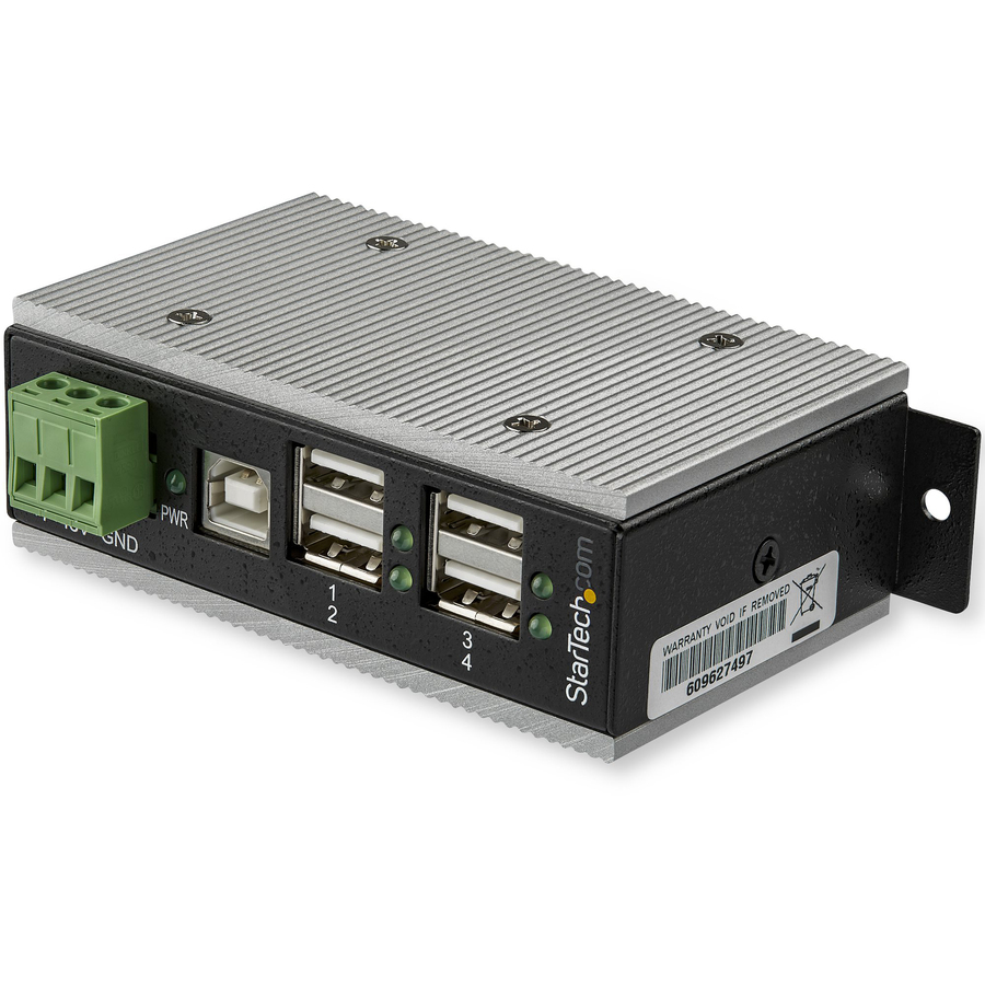 StarTech.com 4 Port USB 2.0 Hub - Metal Industrial USB Hub (USB-A to 4x USB-A) - Mountable, ESD/Surge Protection - Extended Operating Temp - Industrial 4 port USB 2.0 hub w/ USB Type-A ports (status LEDs) 480Mbps - Rugged metal USB hub | 15kV Air/8kV Contact ESD - 350W surge protection - Ear/DIN mountable (bracket incl) - Operating temp -40F to 185F | RH 5%~95% - 7 to 48VDC power terminal