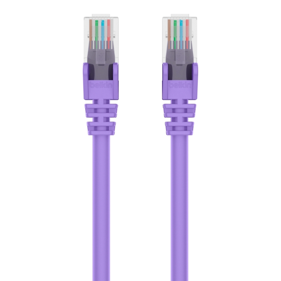 Belkin RJ45 Category 6 Snagless Patch Cable - 15 ft Category 6 Network Cable for Network Device, Notebook, Desktop Computer, Modem, Router - First End: 1 x RJ-45 Network - Male - Second End: 1 x RJ-45 Network - Male - 1 Gbit/s - Patch Cable - Gold Plated Connector - Gold Plated Contact - 24 AWG - Purple - 1 Each