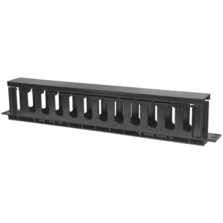 19" Cable Management Panel, 19" Rackmount Cable Manager, 1U, with Cover, Black