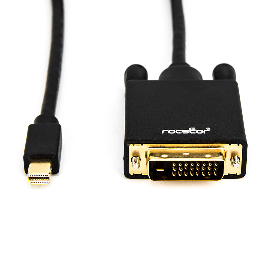 Rocstor Premium 6 ft Mini DisplayPort to DVI Cable - Mini Displayport to DVI Cable Supports 1920x1200 1080p Resolution- mDP to DVI cable for Notebook, Ultrabook, TV, Projector, Monitor, Video Device, MacBook, MacBook Pro - 6 ft (2m)- 1 Pack - Gold plated Connectors - 1 x Mini DisplayPort Male Digital Audio/Video - 1 x DVI-D Male Digital Video - Black ADAPTER MINI DP TO DVI - BLACK