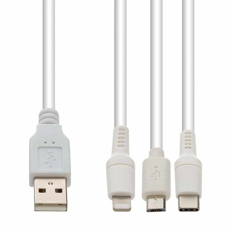 AddOn 1m USB A 2.0 to Lightning, USB C 3.1, Micro-USB B 2.0 (Male) to (Male) White Cable, MFI, 480Mbps