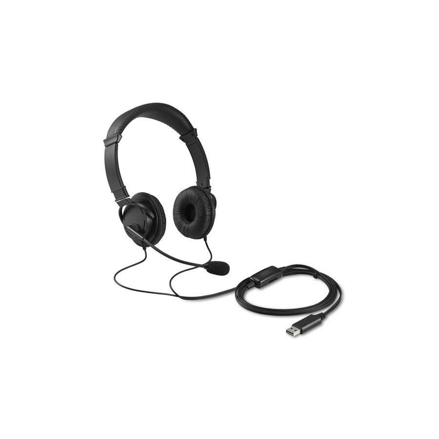 Kensington Classic Headset with Mic and Volume Control - Stereo - Mini-phone (3.5mm) - Wired - Over-the-head - Binaural - Ear-cup - 6 ft Cable - Noise Cancelling Microphone - Noise Canceling - Black