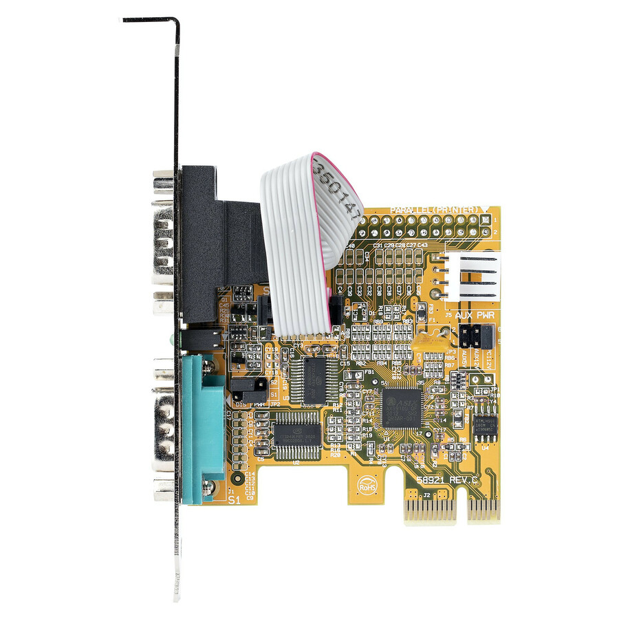 StarTech.com 2-Port PCI Express Serial Card, Dual Port PCIe to RS232 (DB9) Serial Card, 16C1050 UART, COM Retention, Windows & Linux - Connect serial RS232 (DB9) devices, using this PC Serial Card. Supports 16C1050 UART. LED lights to monitor activity on the PCI express DB9 card - The UART PCIe card supplies 5/12V over pin 9. Continue using legacy hardware with this RS232 PCIe card