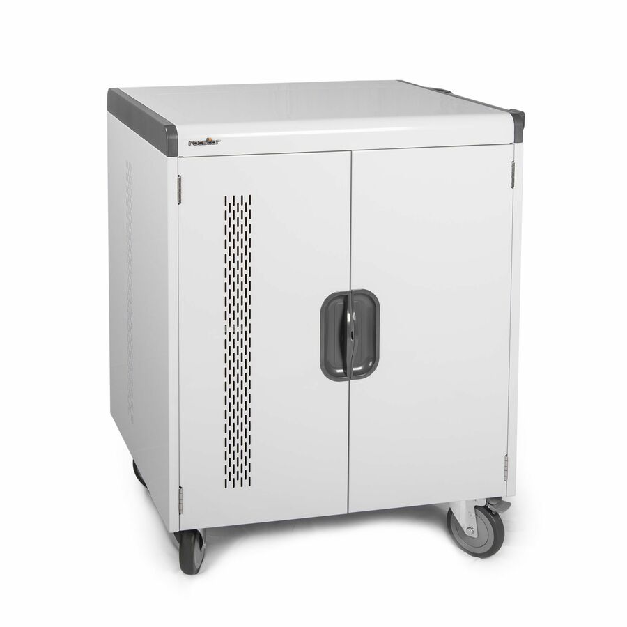 Rocstor Volt V32 Charging Cart with Intelligent Power Charging - Up to 32 Device - Intelligent Power Charging Cart for Notebooks, Chromebook®, MacBook®, and Macbook® Pro - 3 Shelves - 4 Heavy Duty 5" Medical Grade Casters - Steel Construction- 31.8"(W) x 23.1"(D) x 37"(H) - Silver - 5-Year Full Warranty - For up to 32 Devices MACBOOK®/CHROMEBOOK®/ NOTEBOOK UP TO 16"