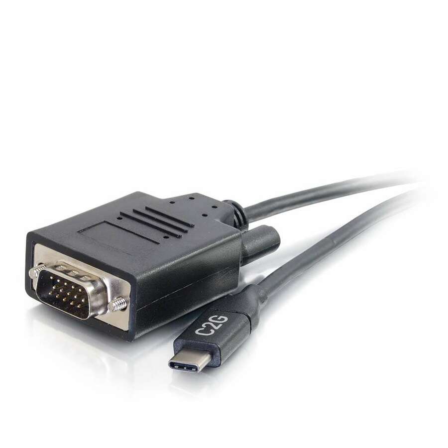 C2G 15ft USB C to VGA Adapter Cable - Video Adapter - 15 ft USB/VGA Video Cable for Projector, Monitor, Video Device - First End: 1 x USB Type C - Male - Second End: 1 x 15-pin HD-15 - Male - Supports up to 1920 x 1200 - Black