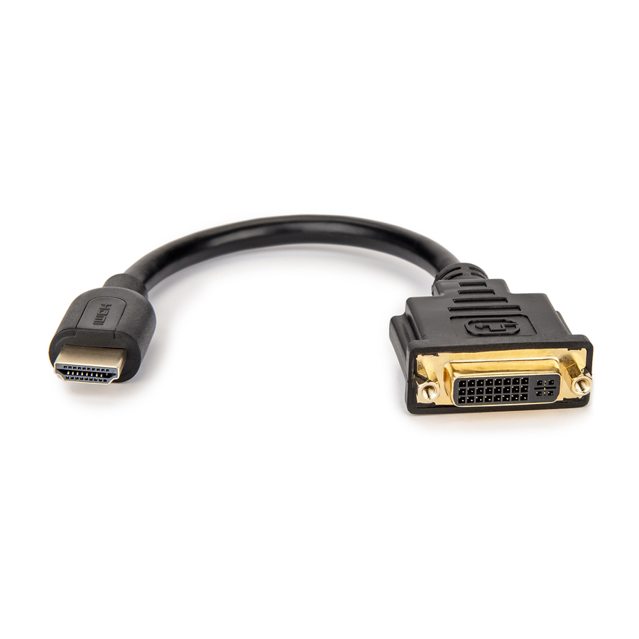 Rocstor Premium 8in HDMI to DVI-D Video Adapter F/M- HDMI Female to DVI Male for Computers, Monitors, Notebook, Video Device - 8" - 1 Retail Pack - 1 x HDMI Female - 1 x DVI-D (24+1) Male - Gold Platted - Shielding - Black CABLE HDMI FEMALE TO DVI-D MALE ADAPTER
