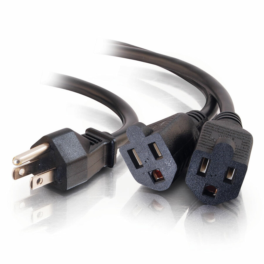 C2G 18in 1-to-2 Power Cord Splitter - 16 AWG - NEMA 5-15P to NEMA 5-15R