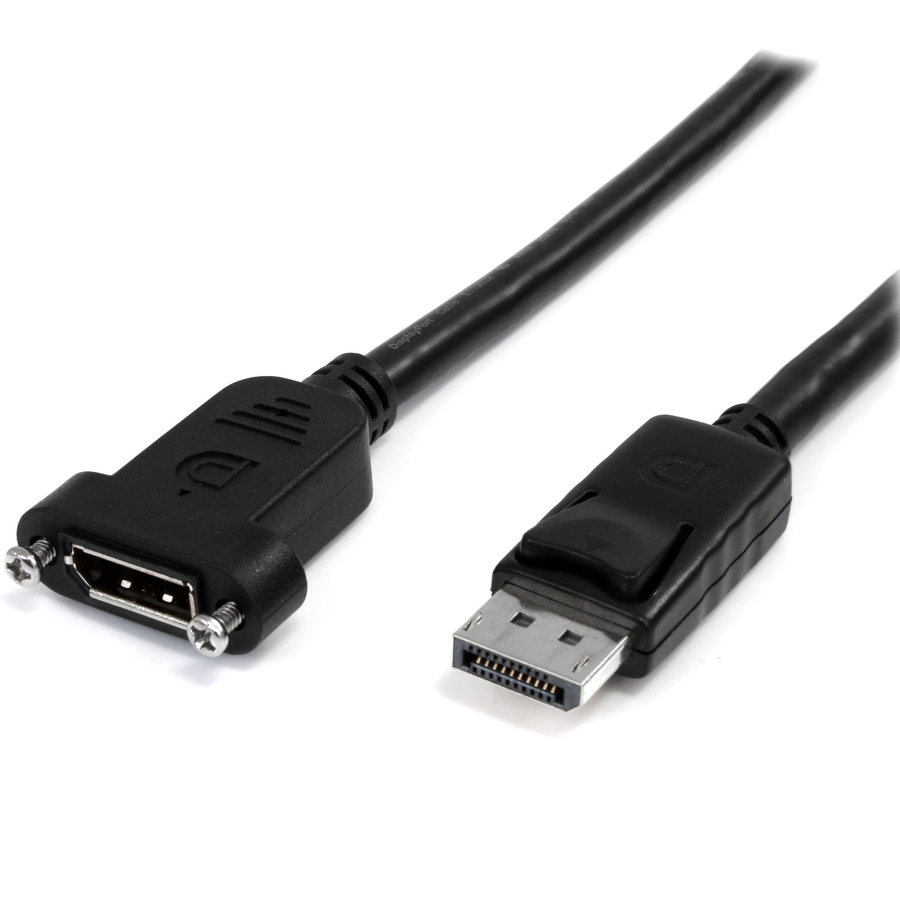 StarTech.com 3ft (1m) Panel Mount DisplayPort Cable, 4K x 2K Video, DisplayPort 1.2 Extension Cable Male to Female, DP Extender Cord - 3ft Panel mount DisplayPort cable (male to female); 4K x 2K video (3840x2400p 60Hz); DP 1.2/21.6 Gbps/HBR2/8Ch Audio - DisplayPort extension cable / cord w/ durable PVC strain relief - To connect workstations w/ standard DP port to a monitor/display