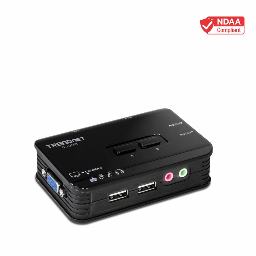 TRENDnet 2-Port USB KVM Switch and Cable Kit with Audio, Manage Two PCs, USB 1.1, Hot-Plug, Auto-Scan, Hot-Keys, Windows & Linux Compliant, TK-209K
