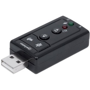 USB-A Sound Adapter, USB-A to 3.5mm Mic-in and Audio-Out ports, 480 Mbps (USB 2.0), 7.1-Channel Virtual 3D Surround Sound, Internal Amplifier and Volume Controls, Hi-Speed USB, Three Year Warranty, Equivalent to ICUSBAUDIO7.