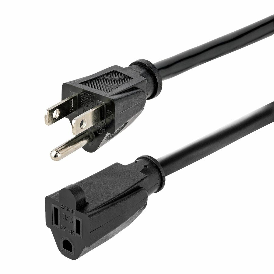 StarTech 6ft (1.8m) Heavy Duty Extension Cord, NEMA5-15R to NEMA5-15P Black Extension Cord, 15A 125V, 14AWG, Heavy Gauge Power Cable