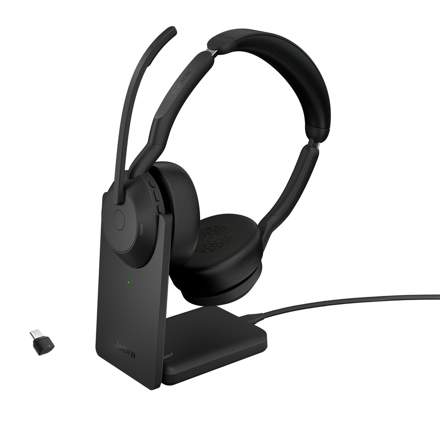 Jabra Evolve2 55 Headset - Stereo - Wireless - Bluetooth - 98.4 ft - 20 Hz to 20 kHz - On-ear - Binaural - Supra-aural - MEMS Technology, Noise Cancelling Microphone - Noise Canceling