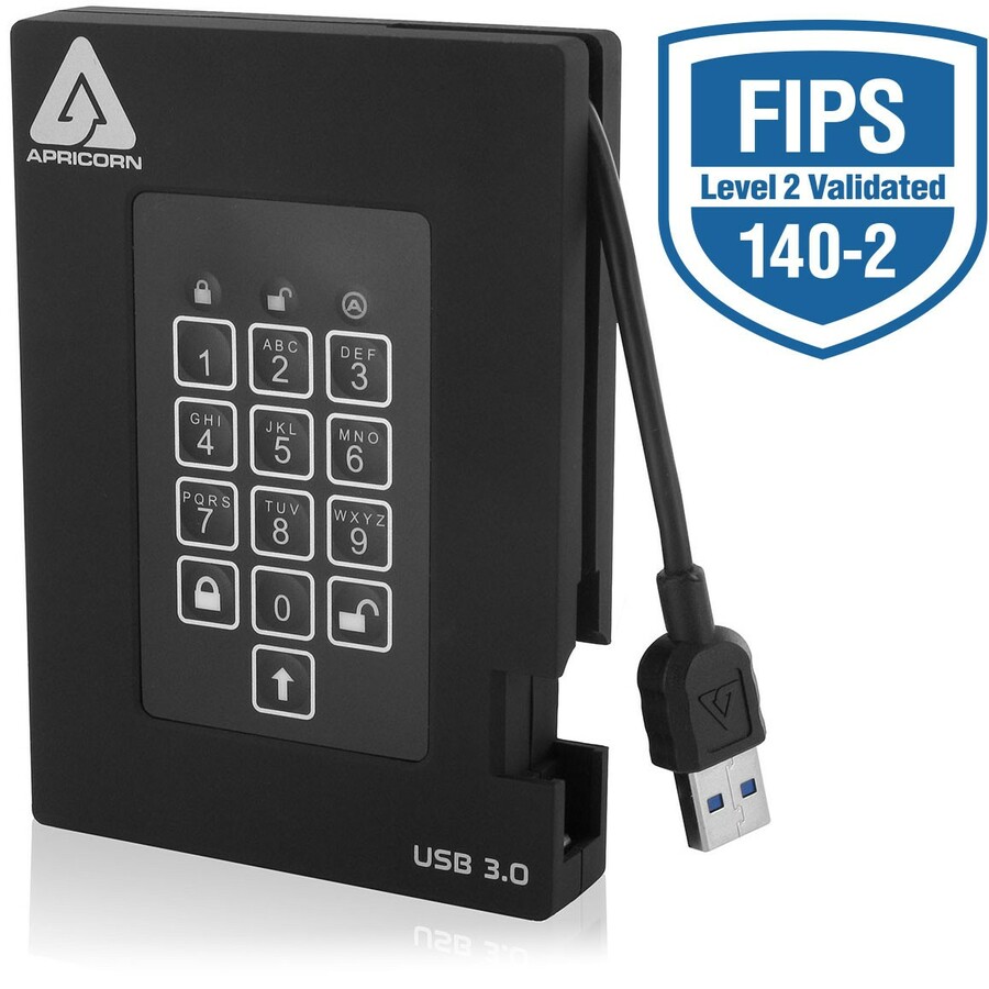 Apricorn Aegis Padlock A25-3PL256-1000F 1 TB Portable Rugged Hard Drive - External