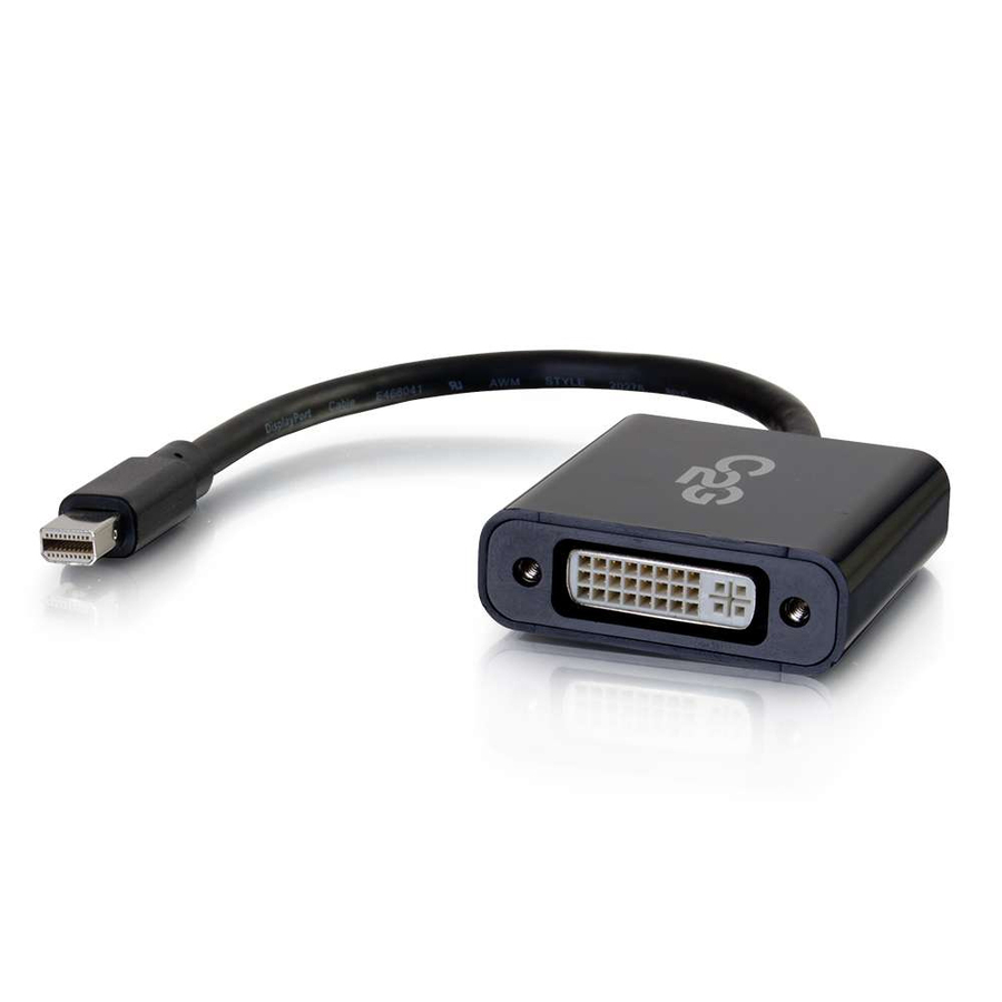 C2G Mini DisplayPort to DVI Adapter - Mini DP to DVI-D Active Converter - Black - 8" DVI/Mini DisplayPort Video Cable for Video Device, Projector, Monitor, Graphics Card, Notebook, HDTV - First End: DVI Digital Video - Male - Second End: Mini DisplayPort Digital Audio/Video - Female - Black