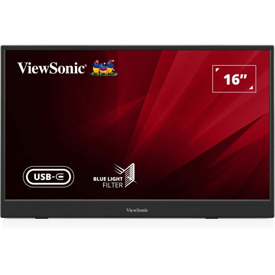 ViewSonic VA1653 16 Inch 1080p Portable Monitor, IPS Display with Eye Care for Easy Second Screen Productivity, Built-in Stand, USB-C, Mini HDMI, and Protective Case